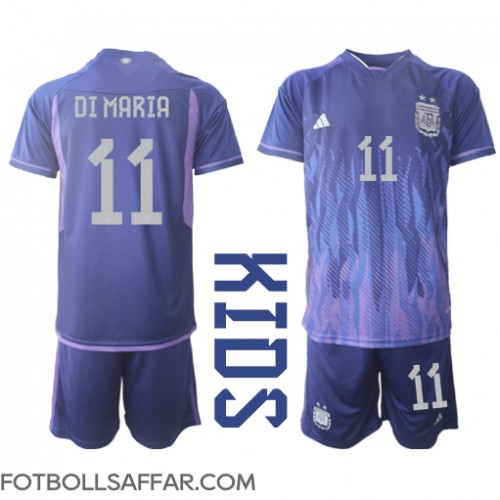 Argentina Angel Di Maria #11 Bortadräkt Barn VM 2022 Kortärmad (+ Korta byxor)